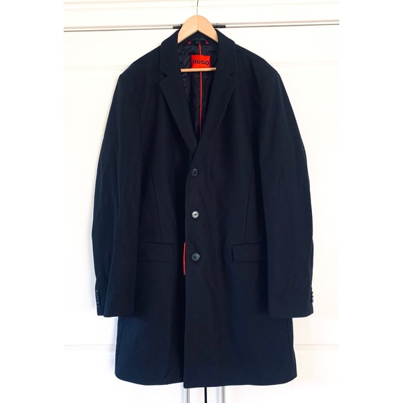 Hugo Boss Migor Overcoat Black Wool Dressy Pea Coat Jacket $445 NEW Size 48 R - Picture 2 of 11